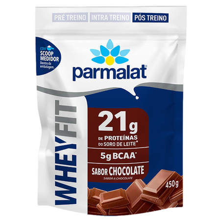 Suplemento em Pó Whey Protein Parmalat 450g - 21g de Proteína - WheyFit - Chocolate
