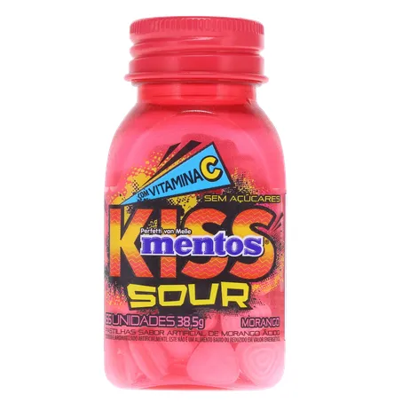 Bala mentos kiss sour sem açúcar morango 38g 360-1