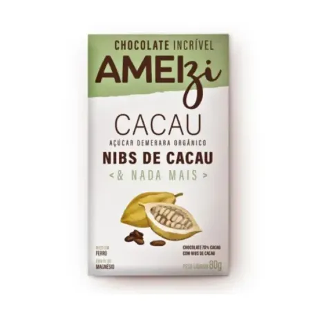CHOCOLATE E NIBS DE CACAU 80G - AMEIZI
