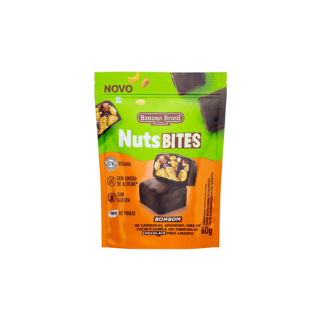 Bombom Nuts Bites sem Açúcar e Glúten Meio Amargo Pacote 60G