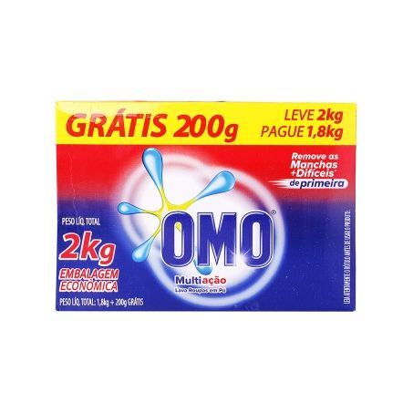 Lava roupas omo pó multiação leve 2kg pague 1.8kg