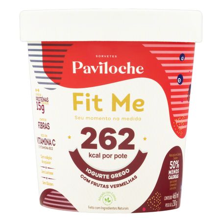 SORVETE IOGURTE GREGO COM FRUTAS VERMELHAS ZERO LACTOSE PAVILOCHE FIT ME