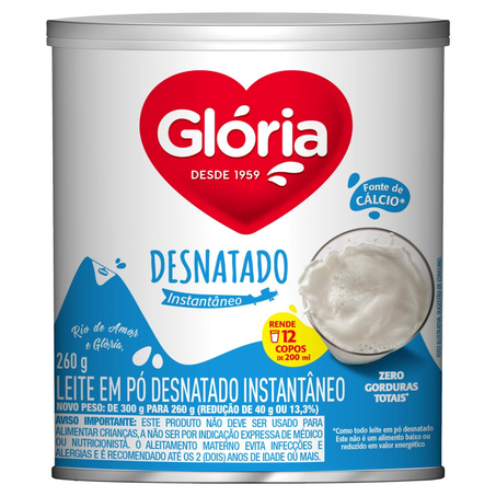 Leite em Pó Glória 300g - Desnatado - Instantâneo - Lata