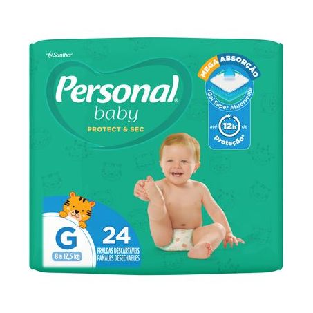 Fralda Descartável Infantil Personal Baby Protect & Sec G Pacote 24 Unidades