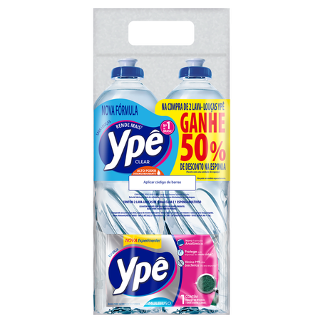 Kit 2 Lava-Louças Líquidos Clear Ypê 500ml Cada  50 de Desconto na Esponja 
