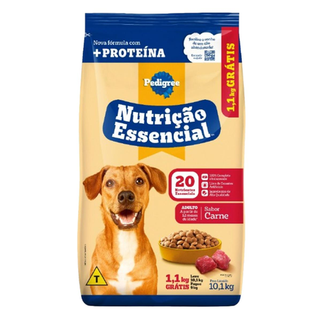 Ração Pedigree 9kg - Adulto - Nutrição Essencial - Carne - Grátis 1,1kg