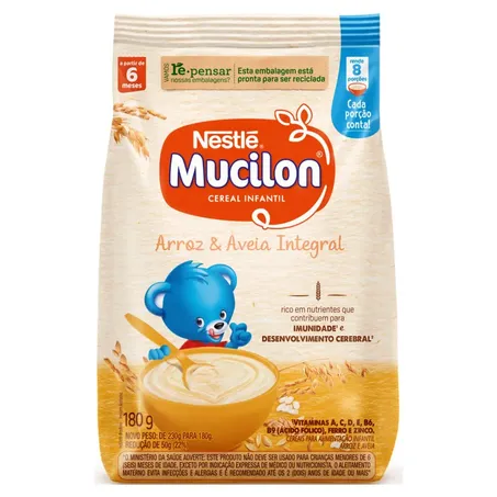 Mucilon 180g sache arroz e aveia integral