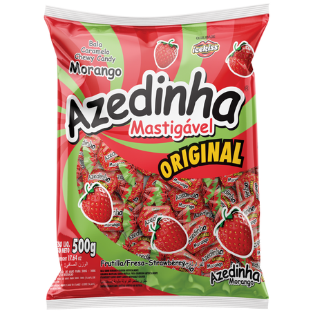 Bala mastigável azedinha icekiss 500g morango
