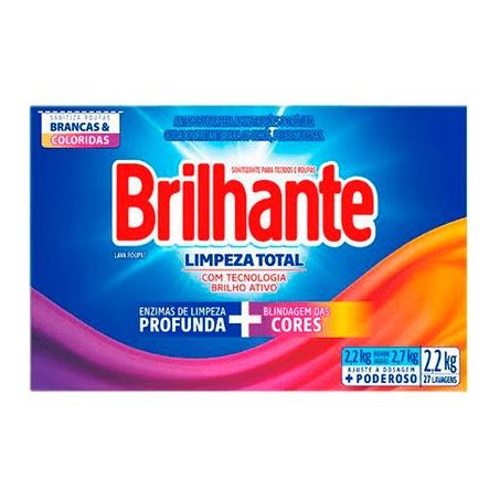 Lava-Roupas Pó Brilhante Roupas Brancas e Coloridas Brilhante Limpeza Total Tamanho Família Caixa 2.2kg