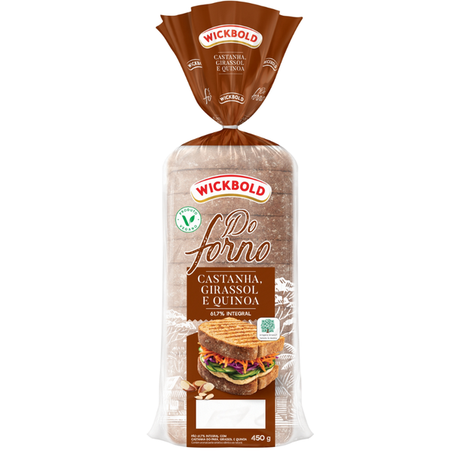 Pão Integral Castanha, Girassol e Quinoa Vegano Wickbold do Forno Pacote 450g