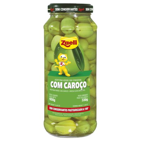 Azeitona Zaeli Verde Com Caroço Vidro 330g 
 