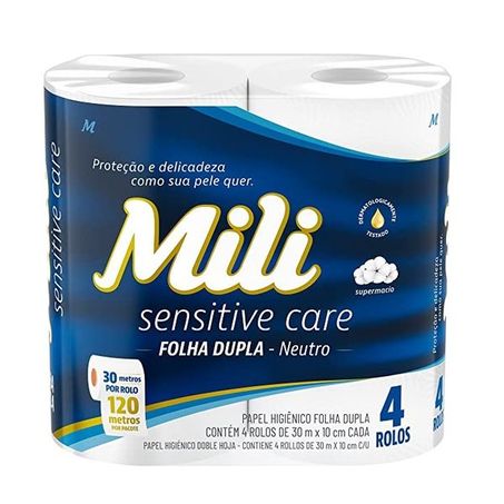 Papel higiênico mili sensitive care neutro 30m c/ 4 rolos