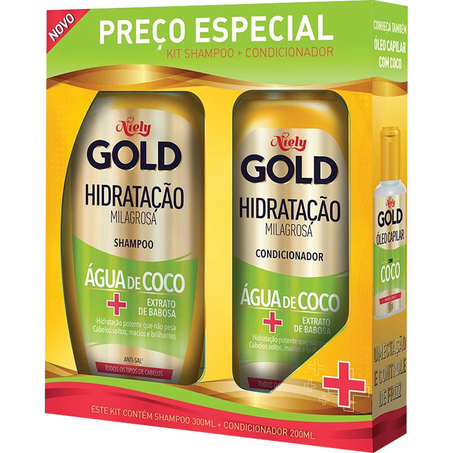 Conjunto Niely Gold 275ml - Shampoo + 175ml - Condicionador - Água de Coco
