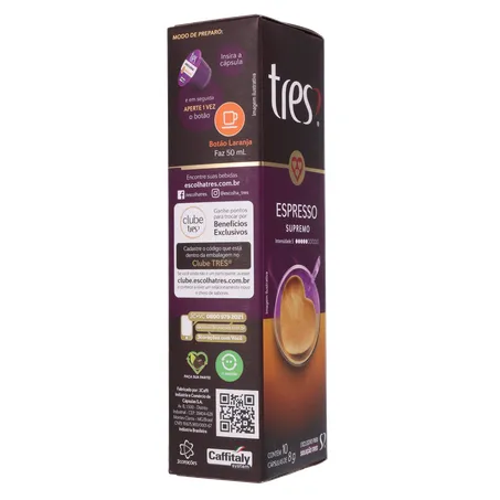 CAFÉ CÁPSULAS TRES ESPRESSO SUPREMO C/10 UN 360-12
