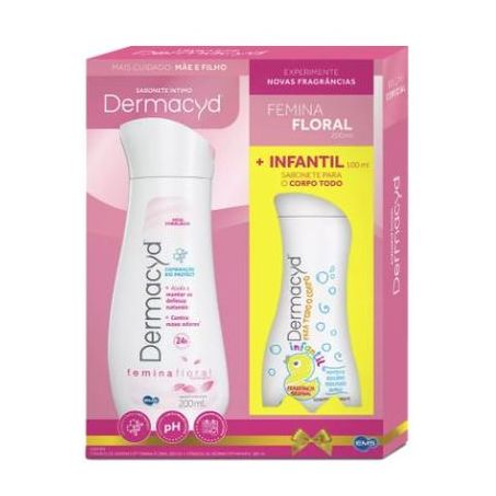 KIT SABONETE ÍNTIMO LÍQUIDO DERMACYD 1 FEMININA FLORAL 200ML + 1 SABONETE LÍQUIDO INFANTIL 100ML