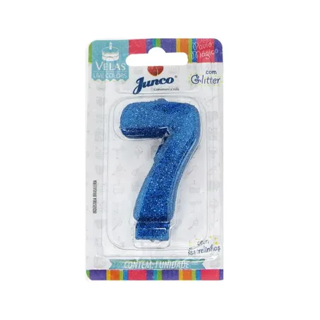 Vela Aniversario Junco Mini Glitter N7 Azul