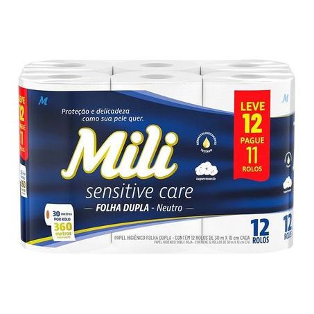 Papel Higiênico Mili Duo Chic Folha Dupla Neutro Pacote 12 Rolos 30m X 10cm Leve 12 Pague 11