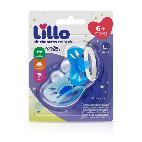 Kit Chupetas que Brilha Escuro Azul  Lillo Tamanho 2 Com 2 Unidades