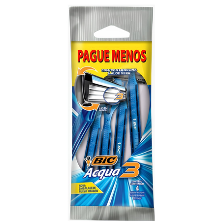 Barbeador Bic Acqua3 com 4 Unidades