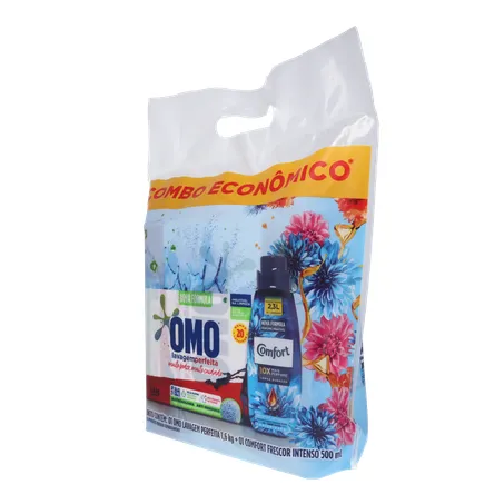Kit Sabão em Pó Omo Lavagem Perfeita 1,6kg  Amaciante Concentrado Comfort 500ml 360-4