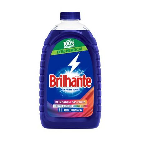 Lava Roupas Líquido Brilhante Brancas e Coloridas Frasco 3lt