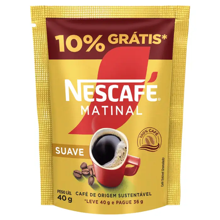Café solúvel matinal nescafé sachê leve 40g pague 36g