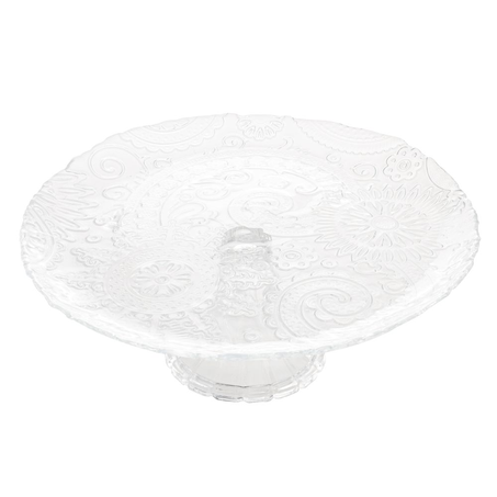 Prato Lyor Bolo Paisley Vidro com Pé 27Cmx10Cm