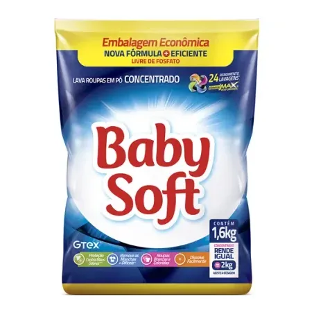Lava Roupas Baby Soft Em Pó Concentrado Sachê 1,6kg 
 