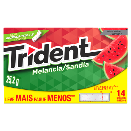 Goma de Mascar Melancia Zero Açúcar Trident Caixa 25,2g 14 Unidades