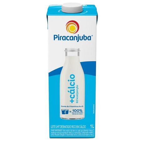 Leite UHT Desnatado Piracanjuba + Cálcio Caixa com Tampa 1lt