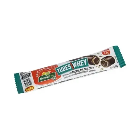 Tubes Whey Natural Life 30g Sem Gluten Choc Coco Cobertura Choc Meio Amargo