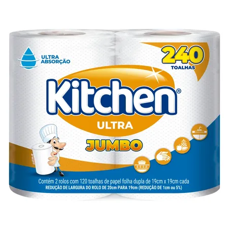 Papel Toalha Kitchen Jumbo Embalagem 240 Folhas 2UN