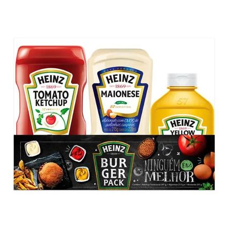 Pack burger heinz ketchup 397g + maionese 215g + mostarda 255g