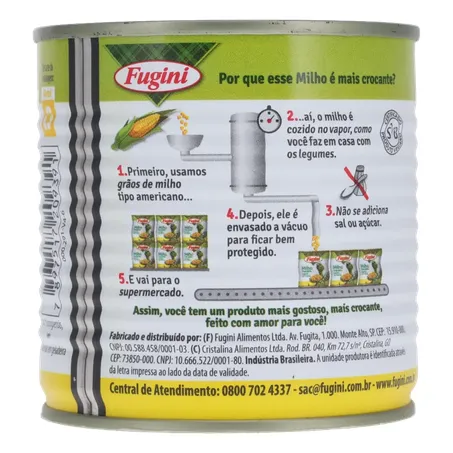 Milho Verde em Conserva Fugini Cozido no Vapor Crocante Lata 170gr 360-23