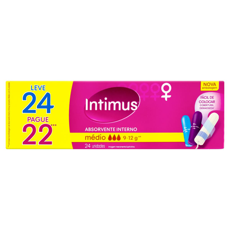 Absorvente Interno Intimus Com 24 Absorventes - Leve Mais, Pague Menos