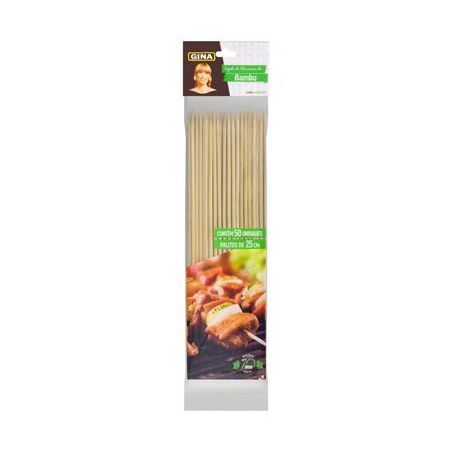 ESPETINHO GINA C/50 P/CHURRASCO 25CM BAMBU