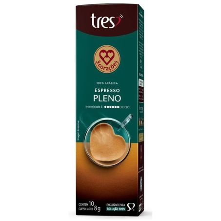 Café em Cápsula Torrado e Moído 3corações Espresso Pleno Caixa com 10un - 80gr