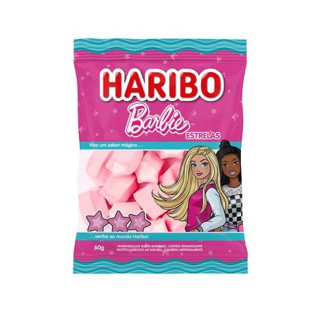 Marshmallow Morango Barbie Estrelas Haribo Pacote 60G