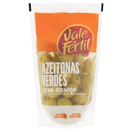 AZEITONA VERDE EM CONSERVA SEM CAROÇO VALE FÉRTIL SACHÊ