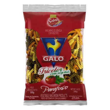 MACARRÃO DE SÊMOLA TRICOLOR COM VEGETAIS PARAFUSO GALO