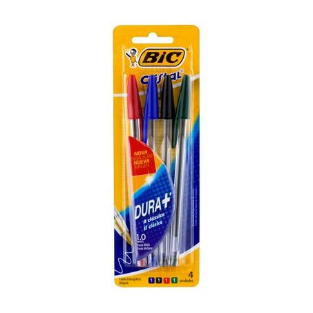 CANETA CRISTAL BIC C/4 AZ/VD/VER/PTA