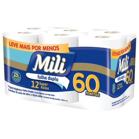 Papel higiênico mili folha dupla 60m c/12