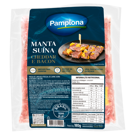 Manta Massa de Linguiça Frescal de Carne Suína Congelada Cheddar e Bacon Pamplona 180g