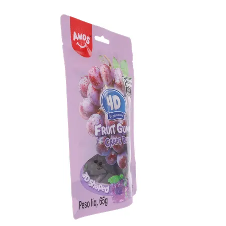 Balas de Gelatina Amos Fruit Gummy Grape Burst Juice Filled Sachê 65gr 360-30