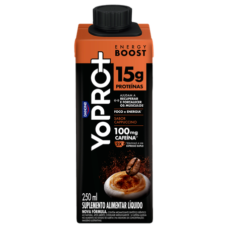 Suplemento Alimentar Líquido Cappuccino Yopro Energy Boost Caixa 250ml