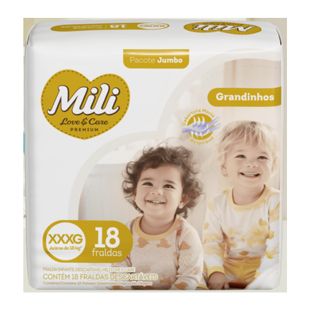 Fralda mili jumbo love&care xxxg grandinhos c/18un