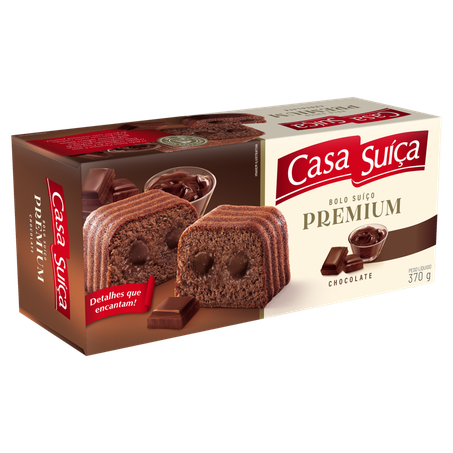 Bolo Suíço Chocolate Recheio Chocolate Casa Suíça Premium Caixa 370g