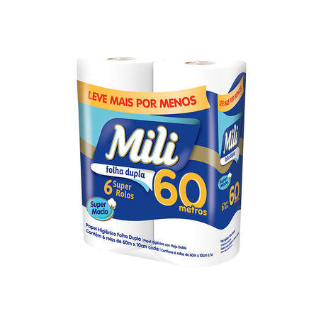 Papel Higiênico com 6 Rolos Folha Dupla Mili