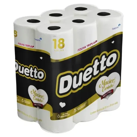 PAPEL HIGIÊNICO DUETTO FOLHA TRIPLA NEUTRO C/ 18UN