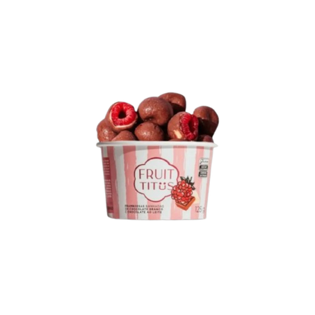 Framboesa coberta com chocolate branco e chocolate ao leite fruit titüs 125g